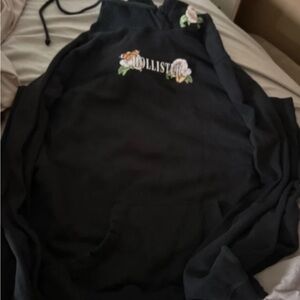 Hollister Black Pullover Hoodie with Floral Logo